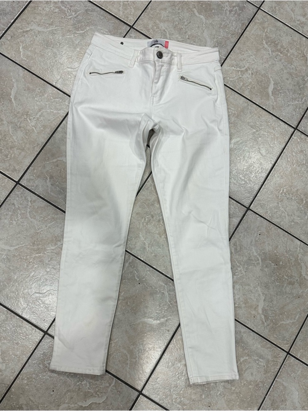 CAbi White Skinny Jeans with Zip Pocket Detail